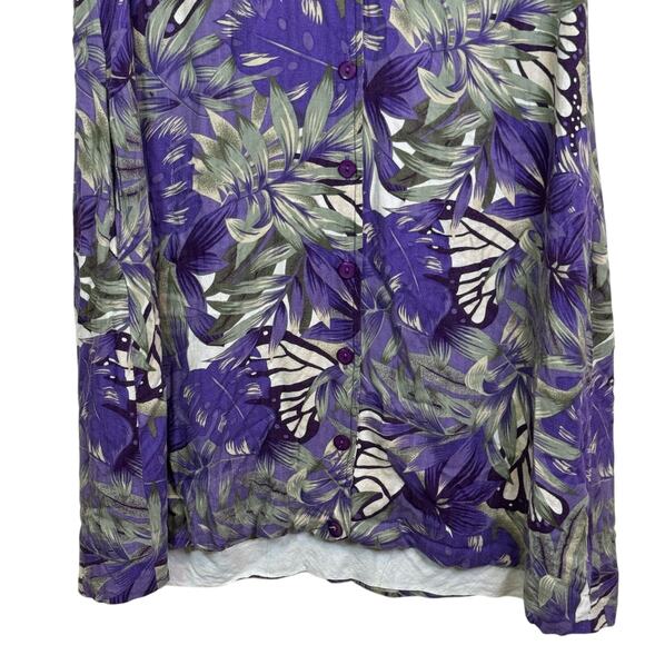 Vintage Bahama Beach Size Large Purple Tropical Butterfly Print Shirt Dress - Picture 4 of 8